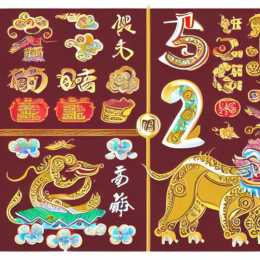 Prompt: traditional chinese, illustrator element fancy shining color, sharp focus, super resolution, the chinese zodiac, high quality