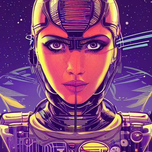 Prompt: a photograph of a female android, by Dan Mumford and Sandra Chevrier, 4k