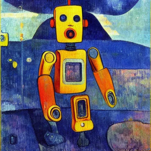 Image similar to cute robot by paul gauguin