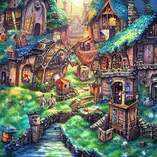 Image similar to beautiful painting of a fantasy rat village