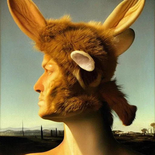 Prompt: Faun Portrait furry ears snout collar neck paws Antler Skunk Mummy Wraith wearing a silken leotard ASPCA National Geographic Wikipedia Demiurge pet adoption quill splatterpaint rorschach 4k artstation unreal engine render robert rauschenberg giorgio de chirico greg rutkowski