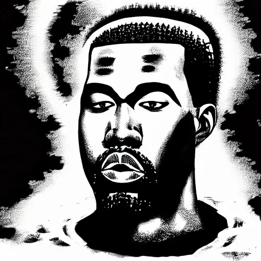 Image similar to manga panel of kanye west in the style of kentaro miura, 8 k, 4 k, masterpiece, trending on artstation