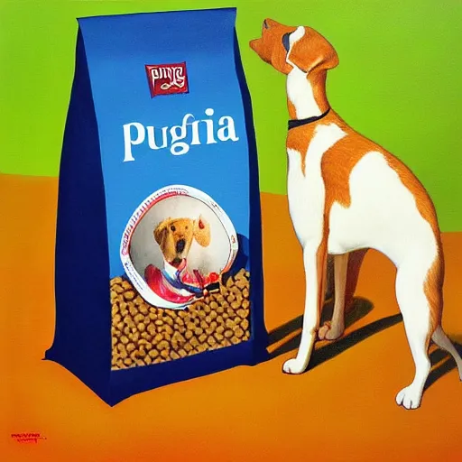 Image similar to bag of purina dog food surrealist painting