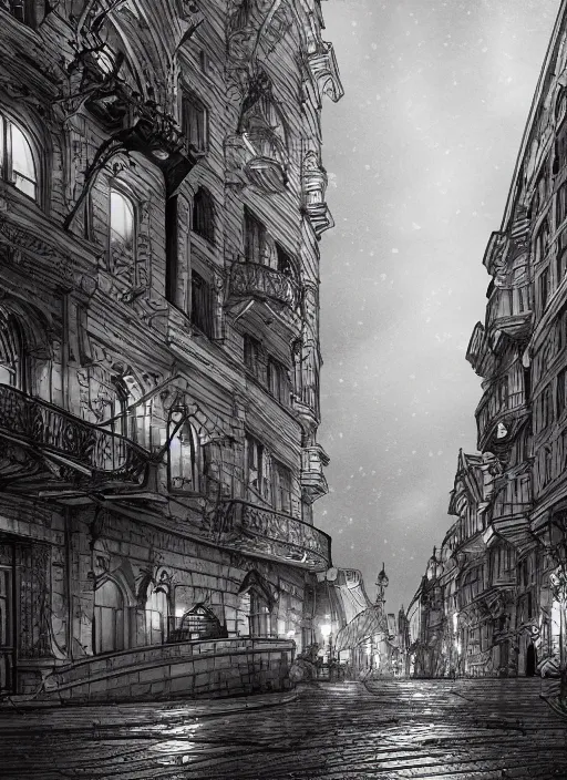 Image similar to Budapest , Dynamic lighting, cinematic, extremely high detail, photo realistic, cinematic lighting, pen and ink, intricate line drawings, post processed, artstation, matte painting, style by Paru Itagaki