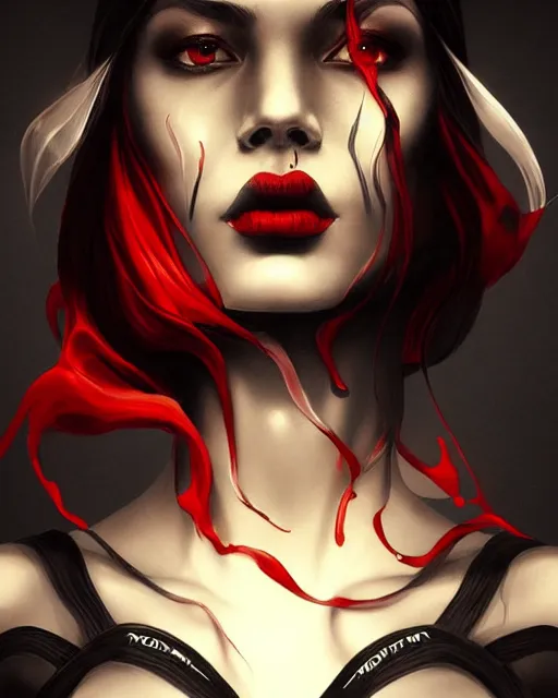 Prompt: molten obsidian cracked ink smoke black red portrait, by artgerm and wlop, tony sart, artstation, radiant light