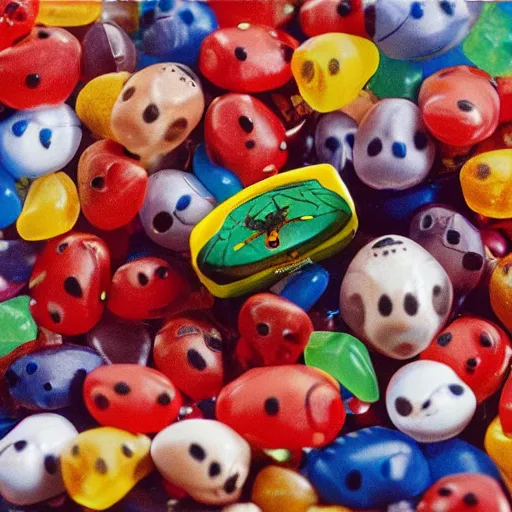 Image similar to promotional still wide angle, anthromorphic baby ladybugs, baby gummi bears, harry potter and the sorcerer's stone, imax, 7 0 mm.