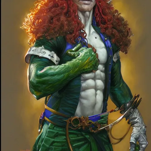 Image similar to Noriaki Kakyoin as a fantasy D&D character, portrait art by Donato Giancola and James Gurney, digital art, trending on artstation