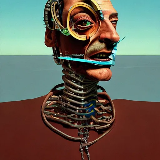 Image similar to Salvador dali portrait half face robot,highly detailed, very coherent, painted by Francis Bacon and Edward Hopper, Wayne Barlowe, painted by James Gilleard, surrealism, airbrush, art by JamesJean