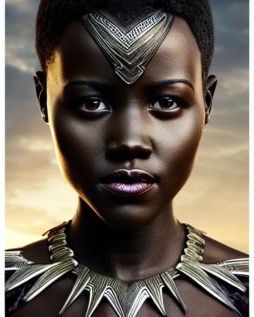 Image similar to 5 5 mm portrait photo of lupita nyongo as black panther. magical atmosphere. art by artgerm and greg rutkowski. highly detailed 8 k. intricate. lifelike. soft light. nikon d 8 5 0.