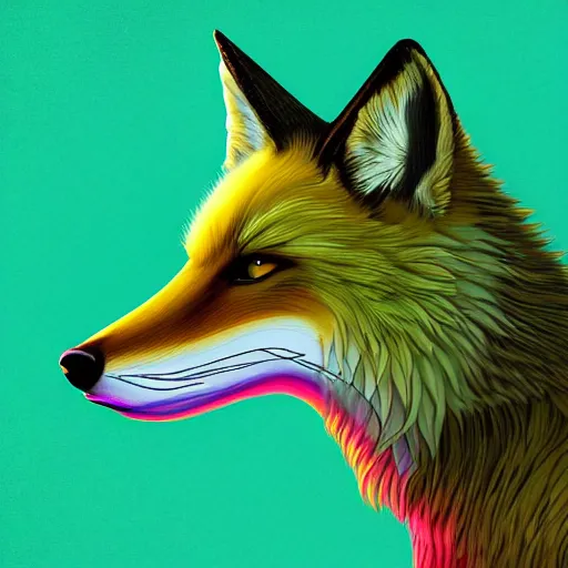 Prompt: digital lime fox, retrowave palette, digital world, highly detailed, electric breeze, anatomically correct vulpine, synth feel, fluffy face, ear floof, flowing fur, super realism, accurate animal imagery, 4 k digital art