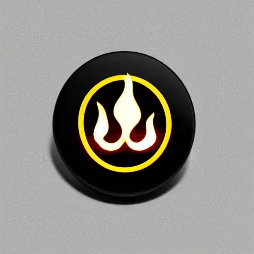 Image similar to an award - winning photograph of minimalistic clean flames warning enamel pin, beautiful cinematic light, behance