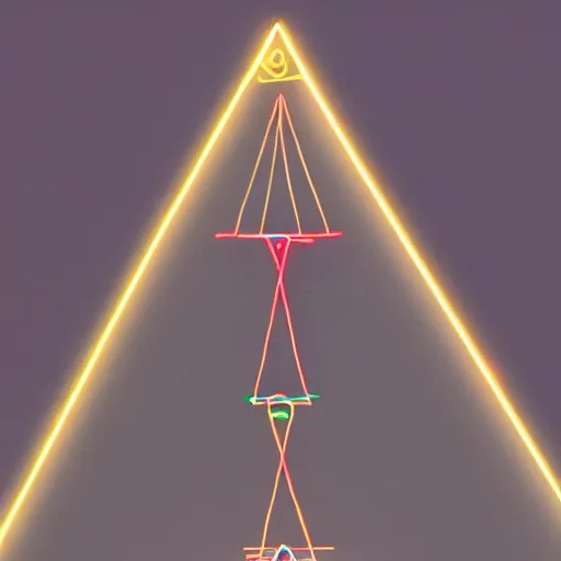 Image similar to a pyramid outlined with whirling neon lines