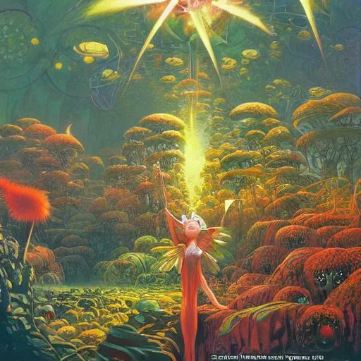 Image similar to fairie forest by kilian eng, chris foss, rodney matthews, robert mccall, jacek yerka and vladimir kush, oil on canvas