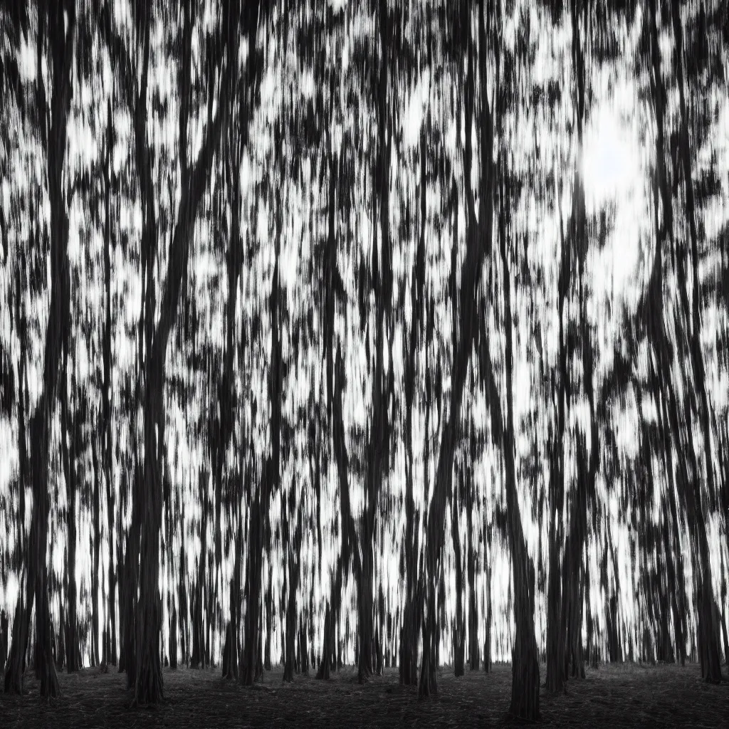 Image similar to a close up long exposure photograph of eucalyptus trees moving by a strong wind, back light, sony ar 7 ii, photographed by trent parke