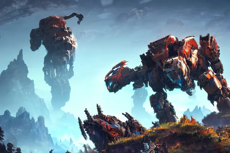 Image similar to tremortusk machine mecha animal beast robot of horizon forbidden west horizon zero dawn bioluminiscence global illumination ray tracing hdr fanart arstation by sung choi and eric pfeiffer and gabriel garza and casper konefal