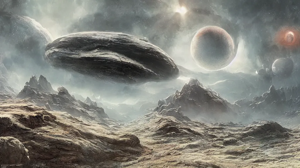 Prompt: alien planet by arthur haas, cinematic matte painting