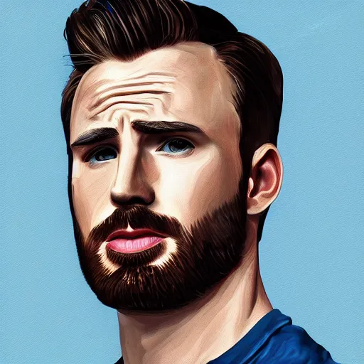 Image similar to portrait of chris evans, highly detailed, centered, solid color background, digital painting