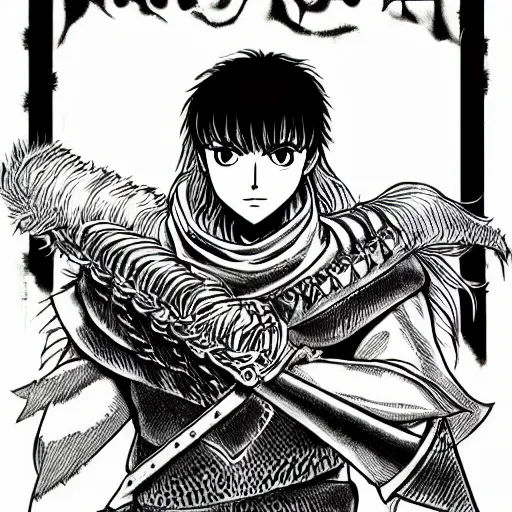 Image similar to rocking star yash as a knight in the style of berserk, by kentaro miura