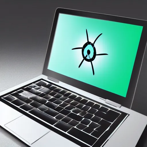 Image similar to laptop next to nuclear reactor radiation emanating