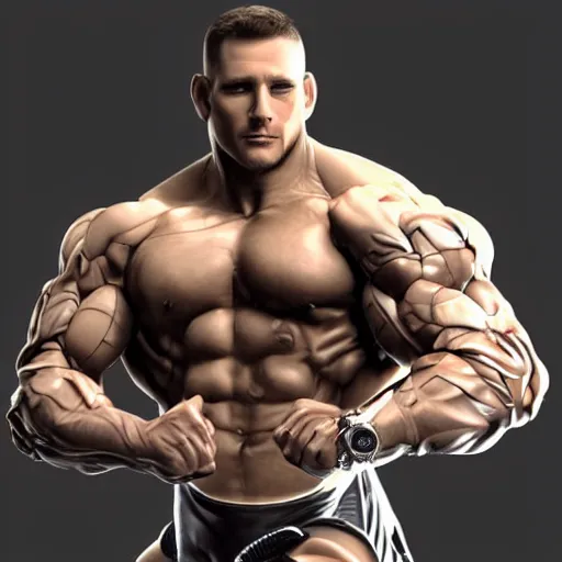 Image similar to a realistic detailed photo of a bodybuilder who is also a male android, Chris Redfield, shiny skin, posing robotically. blank stare