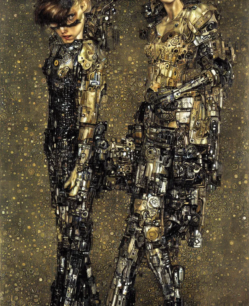 Image similar to cybernetic female supersoldier armed with laser rifle, intricate detail, klimt, royo, whealan,