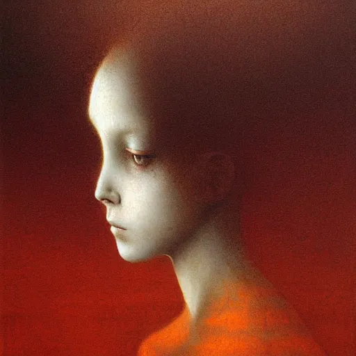 Prompt: young girl, painting by Beksinski