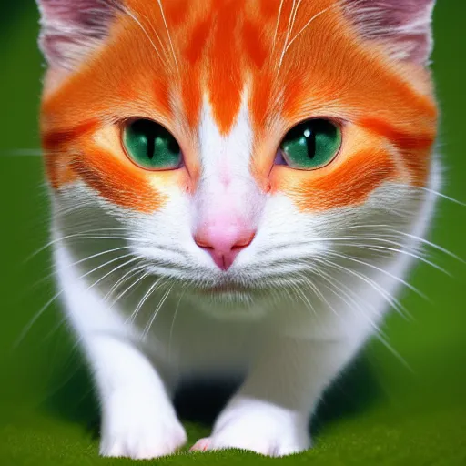 Image similar to what a orange and white kitty looks like from the perspective of a mouse. Ultra realistic 4k arstation instagram