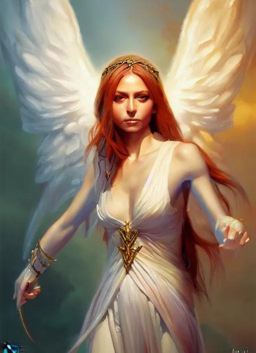 Image similar to a _ fantasy _ style _ portrait _ painting _ of nina ricci as an angel, oil _ painting _ unreal _ 5 _ daz. _ rpg _ portrait _ extremely _ detailed _ artgerm _ greg _ rutkowski _ greg