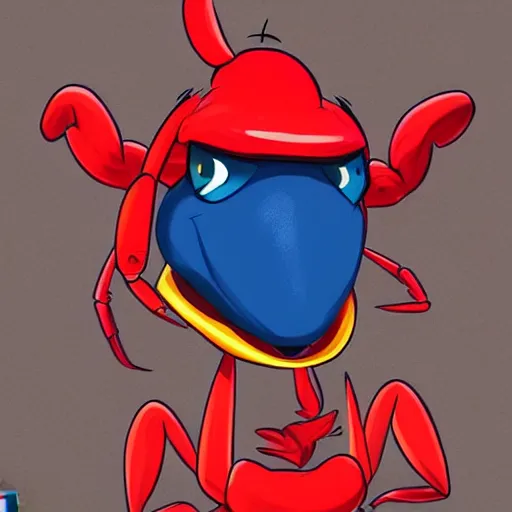 Prompt: an handsome attractive anthropomorphic red crab wearing a blue polo shirt, art by rob sheridan, trending on artstation
