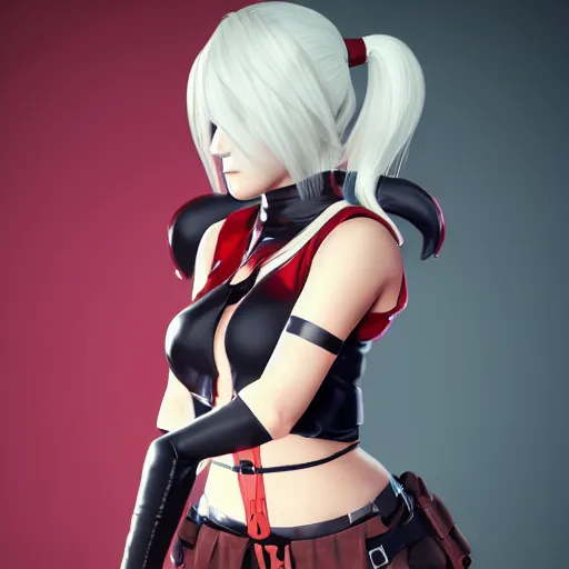 Prompt: full body portrait of 2B nier automata as harley quinn wearing skintight clothes, trending on artstation, artstationHD, artstationHQ