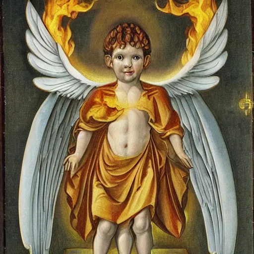 Image similar to A True Cherubim, Four of them, Four Faces, 6 Wings, firey serpent