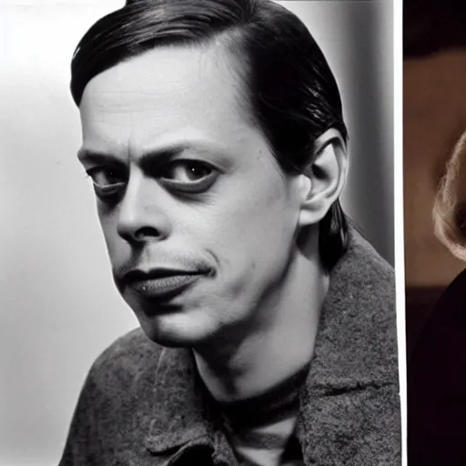 Image similar to photo of a person who looks like a mixture between steve buscemi and judy garland