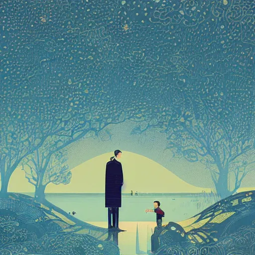 Image similar to a son admiring his father, joyful, illustration by victo ngai, studio muti, malika favre