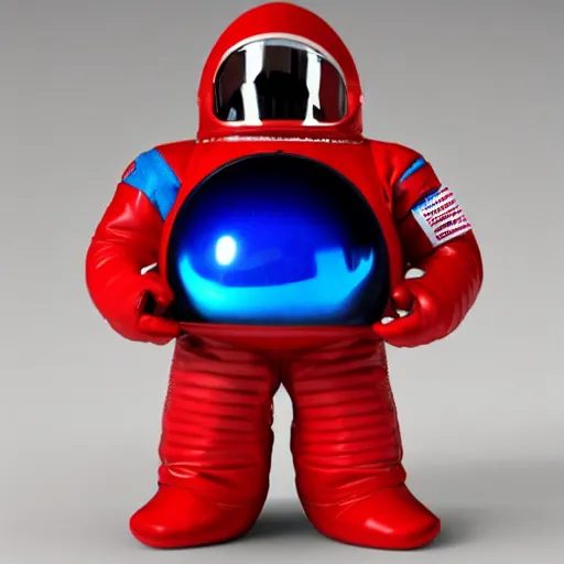 Prompt: a red suit astronaut shaped like a bean with a blue visor render nano cyber high detail high tech octane 4 k