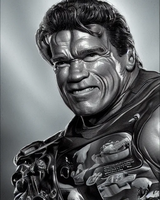 Image similar to arnold schwarzenegger as garbage pail kid, hyper realism, fine details, concept art, digital art, deviantart artstation, very sharp,