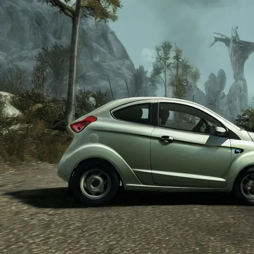 Image similar to ford ka car rendered on skyrim videogame