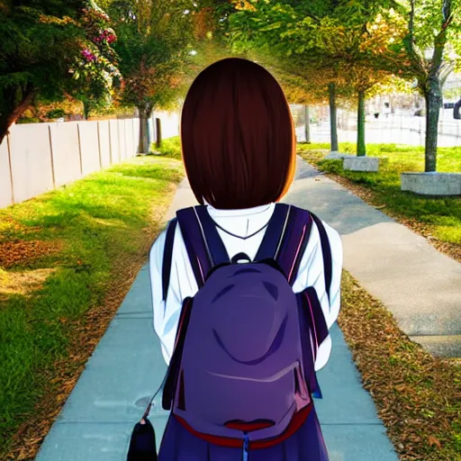Prompt: cute anime girl going to school, a-1 pictures,