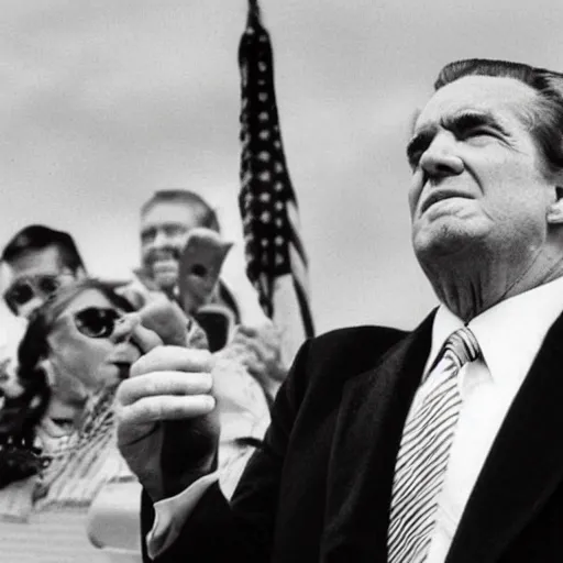 Image similar to trump i am not a crook in the style of richard nixon