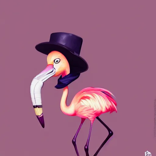 Image similar to a magnificent flamingo wearing a police hat. By Makoto Shinkai, Stanley Artgerm Lau, WLOP, Rossdraws, James Jean, Andrei Riabovitchev, Marc Simonetti, krenz cushart, Sakimichan, trending on ArtStation, digital art.