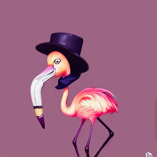 prompthunt: a magnificent flamingo wearing a police hat. By Makoto