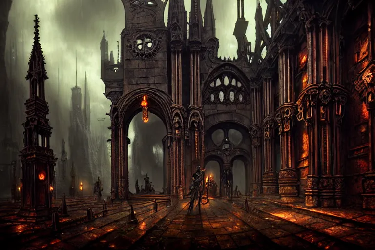 Image similar to steam necropolis, memento mori, gothic, neo - gothic, art nouveau, hyperdetailed copper patina medieval icon, stefan morrell, philippe druillet, ralph mcquarrie, concept art, steampunk, unreal engine, detailed intricate environment, octane render, moody atmospherics, volumetric lighting, ultrasharp, ominous, otherworldly