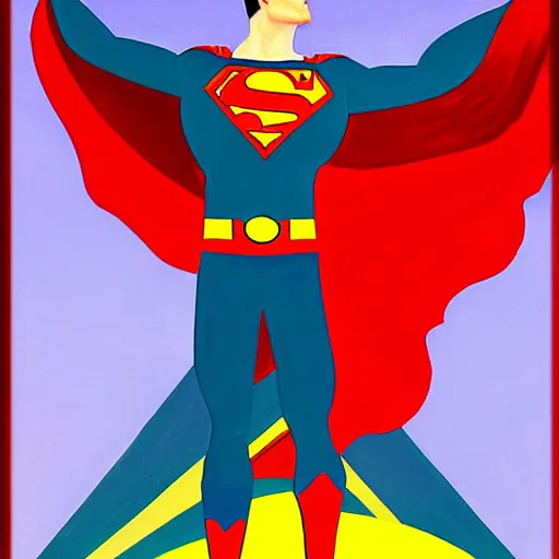 Image similar to superman as art deco, painting