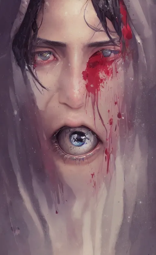 Image similar to The most beautiful arabian girl in the world crying blood ,digital art,ultra realistic,ultra detailed, ultra wide Lens, art by greg rutkowski