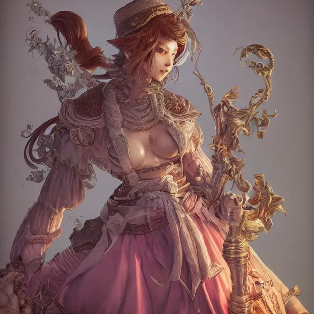 Image similar to the portrait of neutral good colorful female cleric bard as absurdly beautiful, gorgeous, elegant, skinny young gravure idol, an ultrafine hyperdetailed illustration by kim jung gi, irakli nadar, intricate linework, sharp focus, bright colors, octopath traveler, final fantasy, unreal engine 5 highly rendered, global illumination, radiant light, detailed and intricate environment