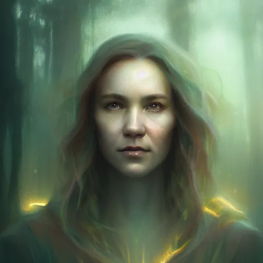 Image similar to Beautiful aesthetically pleasing female oracle of Delphi portrait, face centered portrait, Confident, fog, rain, volumetric lighting, beautiful, golden hour, sharp focus, ultra detailed, conceptartworld by Leesha Hannigan, Ross Tran, Thierry Doizon, Kai Carpenter, Ignacio Fernández Ríos