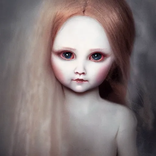 Image similar to porcelain doll with a spirit trapped inside stares intently into the camera, endless gaze, nightmare digital art, artstation, ultra detailed, beautiful aesthetic art