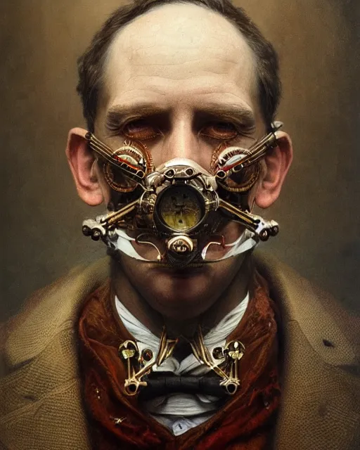 Prompt: epic portrait of victorian man scientist, steampunk, highly detailed, intricate details, symmetry, golden ratio, hyperrealistic, photorealistic, oil painting by rutkowski and beksinski, trending on artstation, deviantart