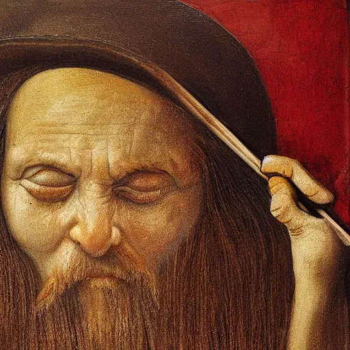 Image similar to marvellous painting of crying amber turd loosing the trail to johnny depp in a full room of judges all swinging a hammer to her loss, oil painting by leonardo davinci, 4k, high resolution