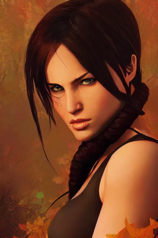 Prompt: lara croft portrait artwork by ilya kuvshinov, autumn natural lights