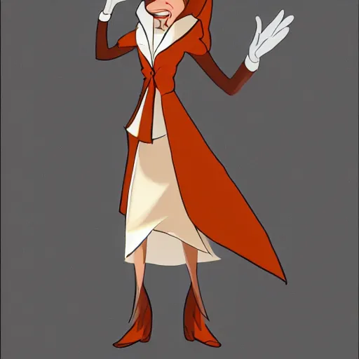 Prompt: concept art of a female anthropomorphic fox lawyer for animated Disney movie